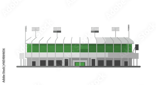 Modern sports stadium with green accents and led floodlights