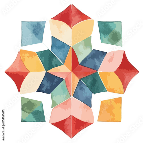 Watercolor Geometric Starburst with Earthy Tones and Textured Appearance
