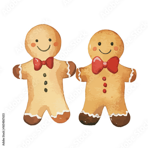 Watercolor Gingerbread Men Couple Festive Holiday Treat