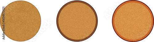 Three cork coasters with different border designs on a white background