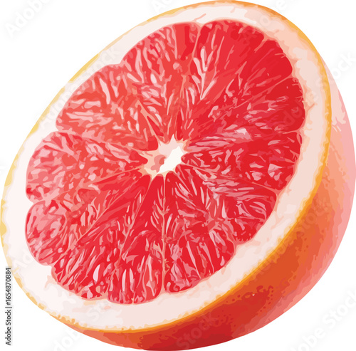 Close up of a juicy pink grapefruit slice citrus food