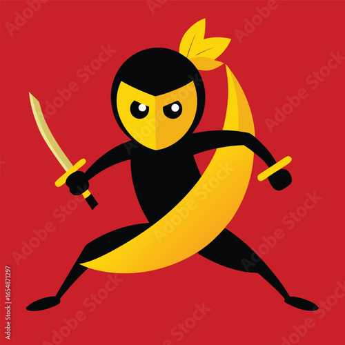 Dynamic banana ninja character in action pose