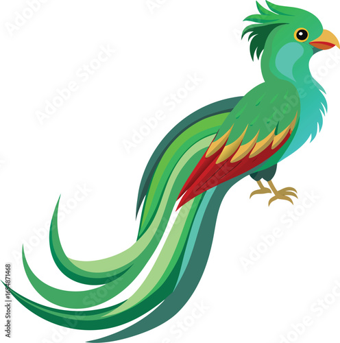 Vibrant quetzal bird with flowing tail feathers