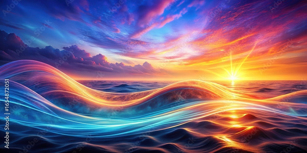Obraz premium Serene Ocean Waves at Sunset A Dreamlike Seascape of Vibrant Colors and Luminous Energy