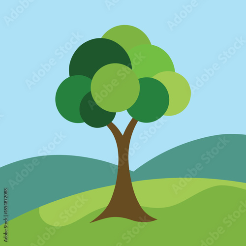 Stylized cartoon olive tree with thick trunk