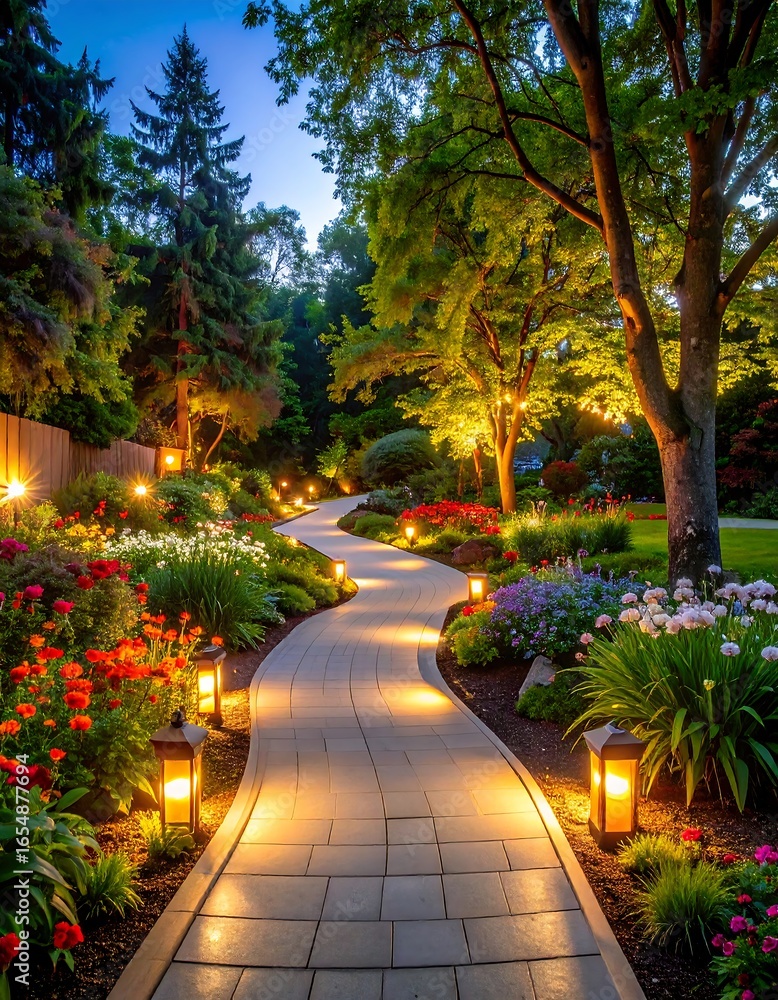 Fototapeta premium A beautiful garden path at twilight