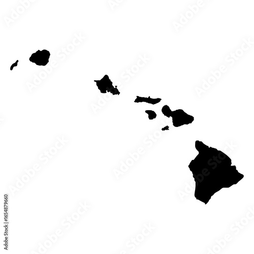 Hawaiian Islands Silhouette Map.