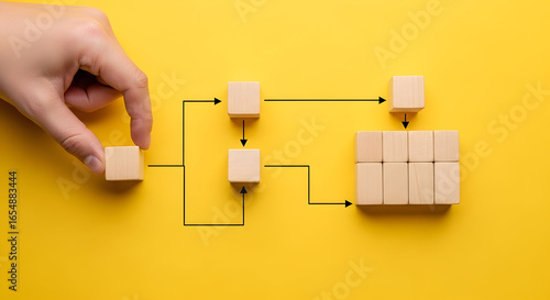 Strategic Growth Planning Business Process Workflow Diagram Wooden Blocks