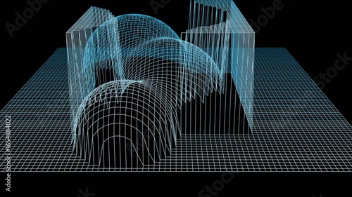 Puffed: Mesh Grid Boolean geometry abstract generative landscape animation	
