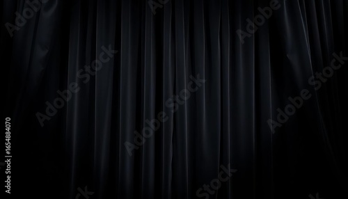 Black velvet curtain with dramatic folds and shadows,  design,  stage