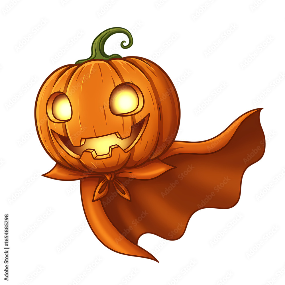 Fototapeta premium Jack-o'-lantern Ghost: Halloween Pumpkin with Cape - Festive Autumn Illustration