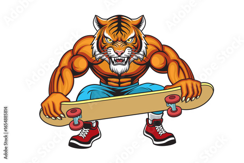tiger skateboarding cartoon mascot vector illustration design