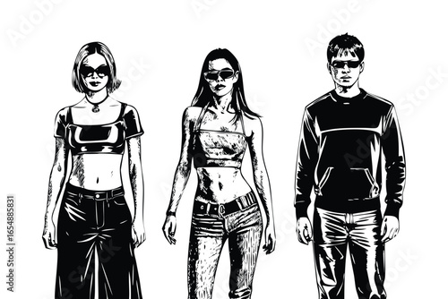 Y2K Fashion  Vector Set - Retro 2000s Style Engraved Illustrations