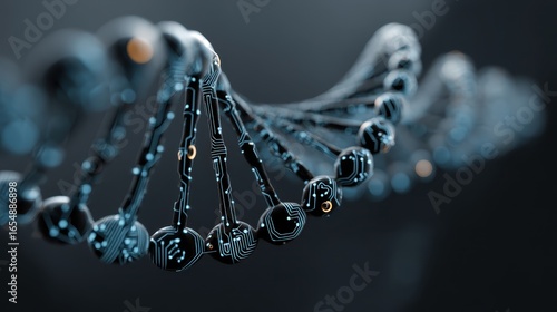 A futuristic DNA strand with techcircuit patterns