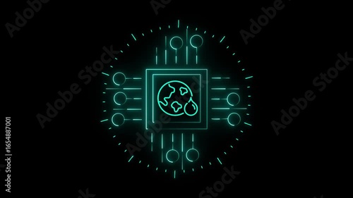 Wallpaper Mural Neon eco-tech icons for water and earth in futuristic HUD style Bright green and blue symbols of sustainability and nature Digital environmental interface for smart UI and climate apps Torontodigital.ca