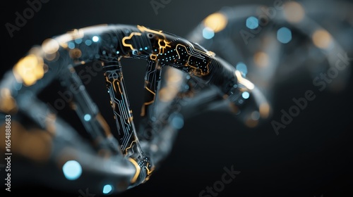 A futuristic DNA strand with techcircuit patterns