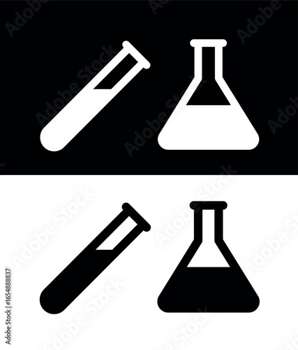 Test tube and flask icon. Symbol of chemistry or virus, laboratory or biology. Designation of experiment or experience, mixing or formula. Attribute of scientist, analysis or doctor.