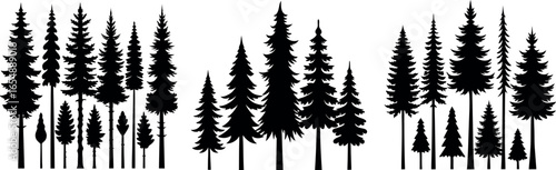 Collection of Evergreen and Coniferous Tree Silhouettes – Isolated Vector Art for Winter, Nature and Landscape Design