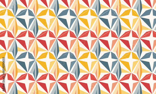 Retro Mid-Century Modern Geometric Star Seamless Pattern, Vintage Abstract Background with a Colorful Tile Mosaic for Elegant Home Decor