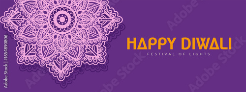 Happy Diwali decorative banner design with elegant festive elements. Bright and beautiful vector for holiday greetings and celebrations.