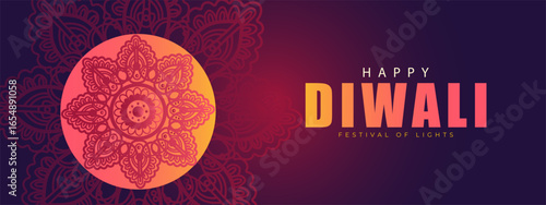 Happy Diwali decorative banner design with elegant festive elements. Bright and beautiful vector for holiday greetings and celebrations.