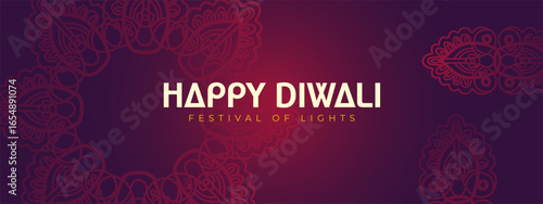 Happy Diwali decorative banner design with elegant festive elements. Bright and beautiful vector for holiday greetings and celebrations.	