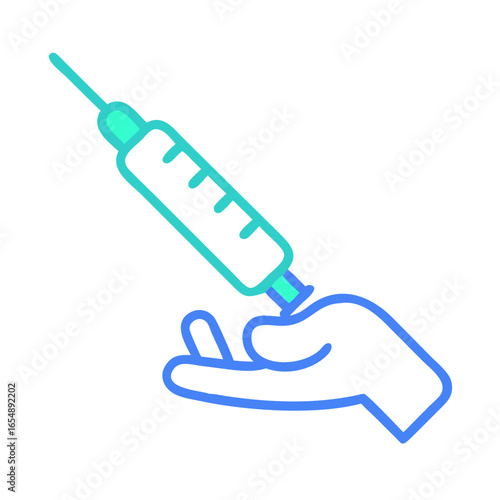 Neon syringe being held in a hand outline