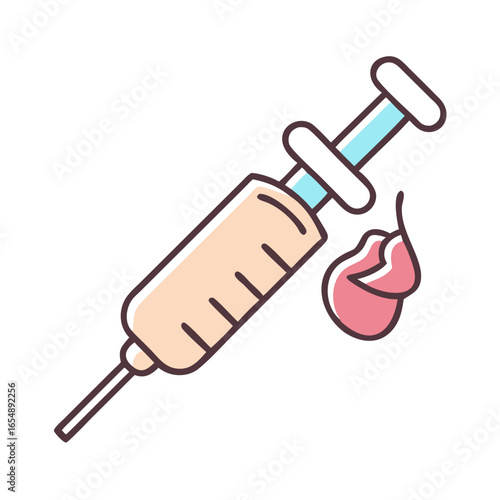 Modern syringe with blood drop in simplistic flat design