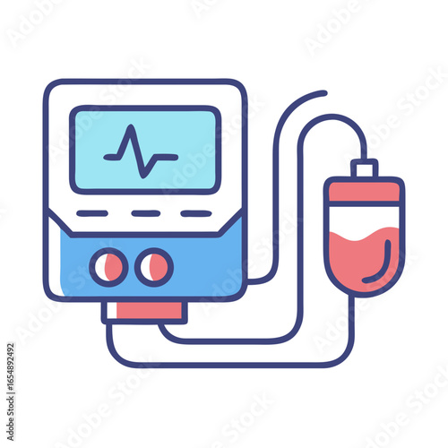 Illustration of medical equipment showing heart rate and blood bag
