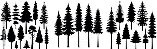 Collection of various tree silhouettes black and white