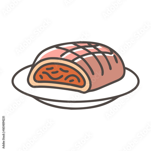 Stuffed meatloaf illustration in pastel shades on black background
