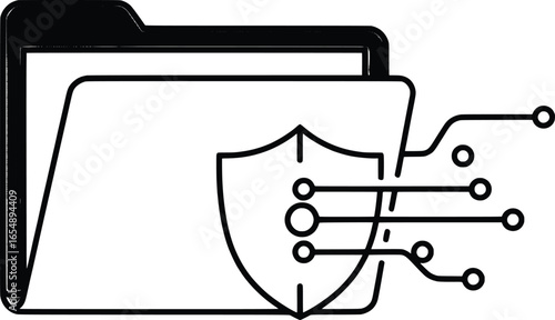 Digital Security with Shield Icons, Technology Vector Graphics, Modern Line Art in a Minimalist Style