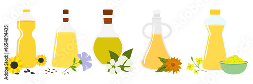 Healthy edible oils collection in bottles and jars