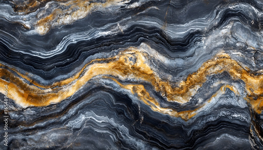 Fototapeta premium A large piece of rock with a gold and black stripe. The rock is very large and has a very interesting pattern