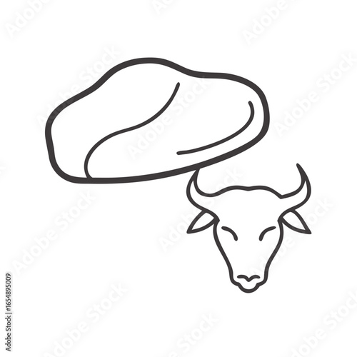 Simple line art of beef steak and bull head