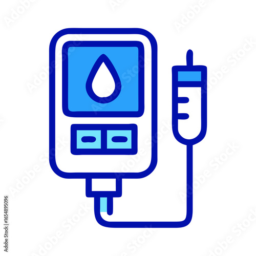 Blood glucose meter icon with connected intravenous drip