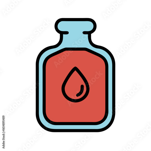 Serum bottle with blood drop, simple flat vector style