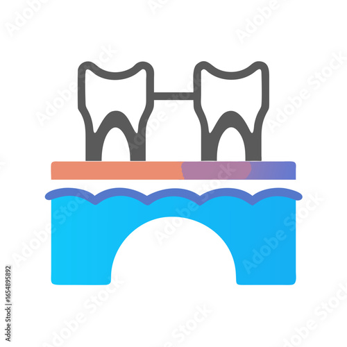 Simplified dental bridge illustration against a black background