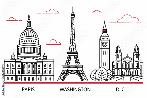 Iconic world landmarks skyline illustration