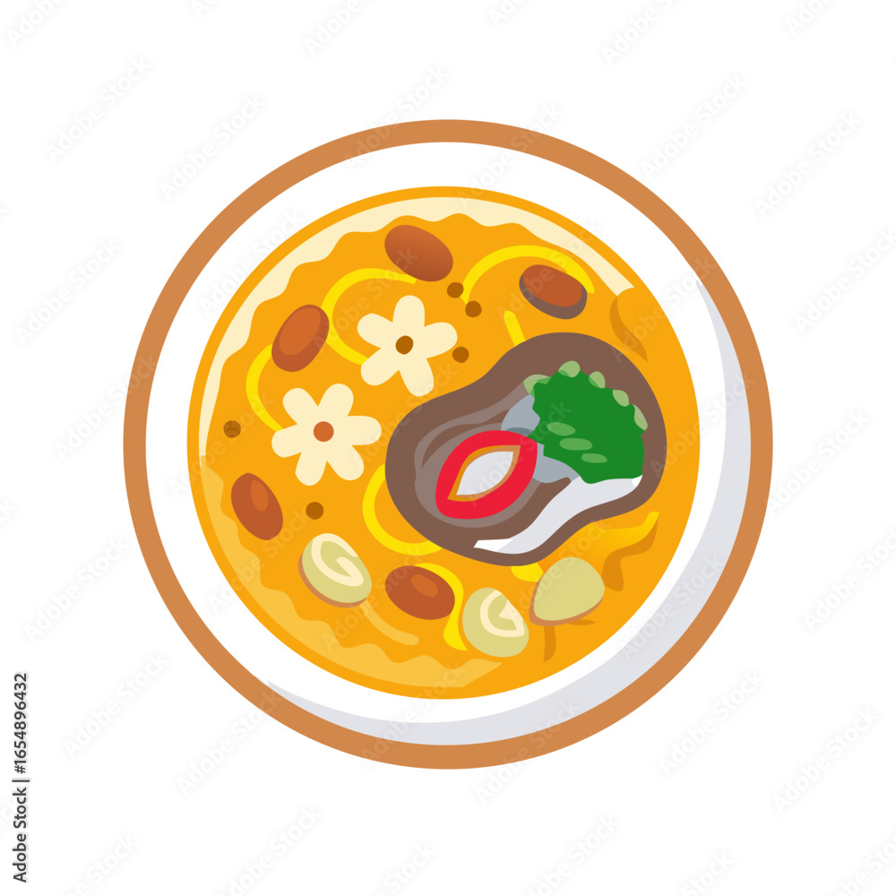 Obraz premium Delicious soup bowl with vegetables and pasta vector illustration
