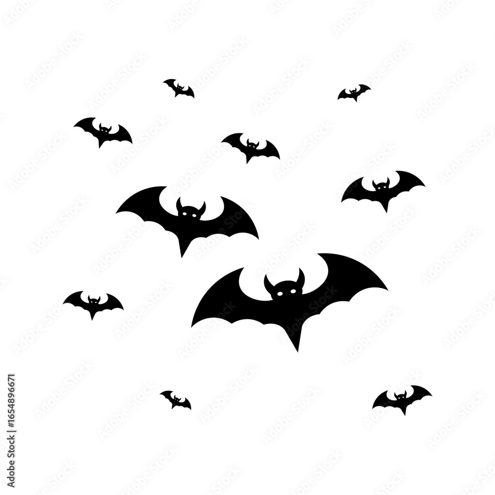 Obraz premium Isolated illustration silhouette cartoon of a group of flying Halloween bats for Halloween template, image accessories, and Halloween ad