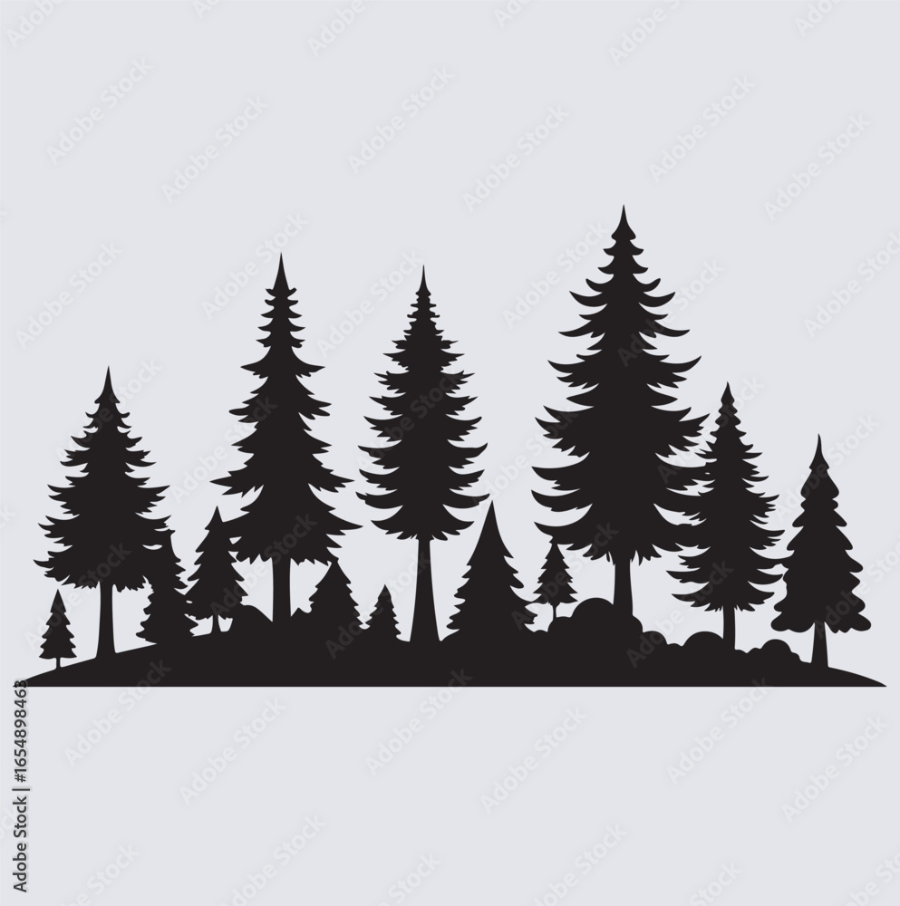 Obraz premium a collection of pine tree forest silhouette vector art illustration, Christmas trees set