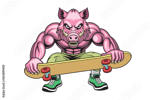 wildboar cartoon skateboarding mascot vector design