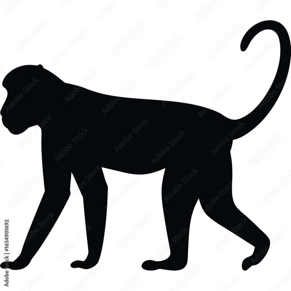 Fototapeta premium Black Monkey Silhouette Vector Minimalist Animal Outline Design
