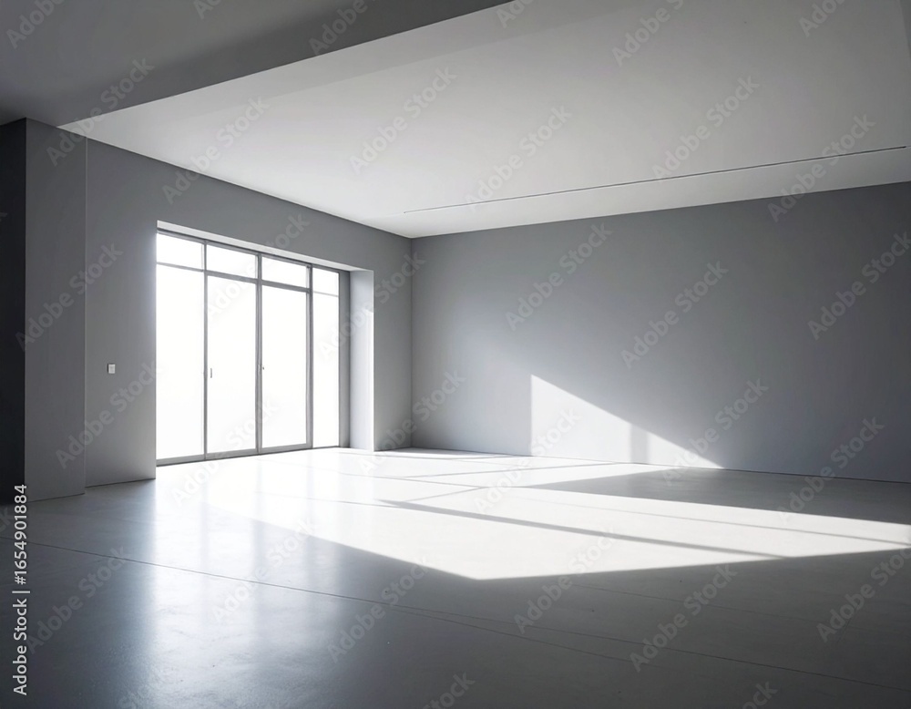 Fototapeta premium Minimalist empty room with geometric shadows.
