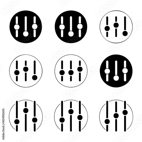 Black and white sliders with circular outlines controls audio