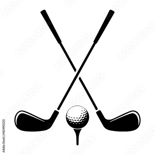 Black golf clubs and ball on tee sport