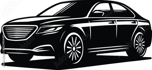 Modern family Car black silhouette vector illustration isolated on white background