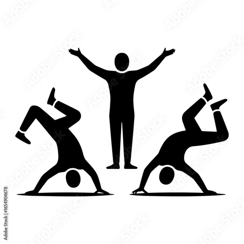 Figures performing acrobatic poses silhouette yoga