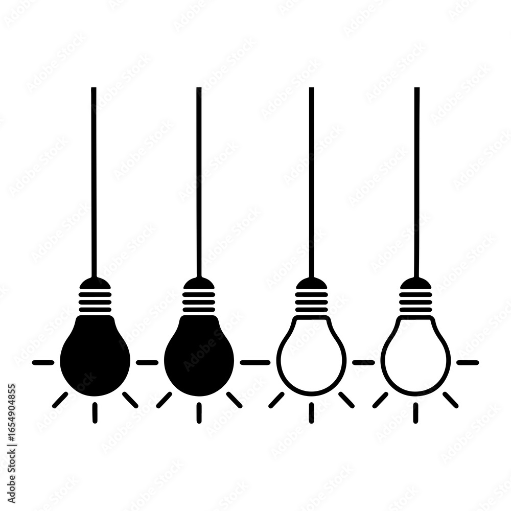 Naklejka premium Four hanging light bulbs two dark two bright illumination